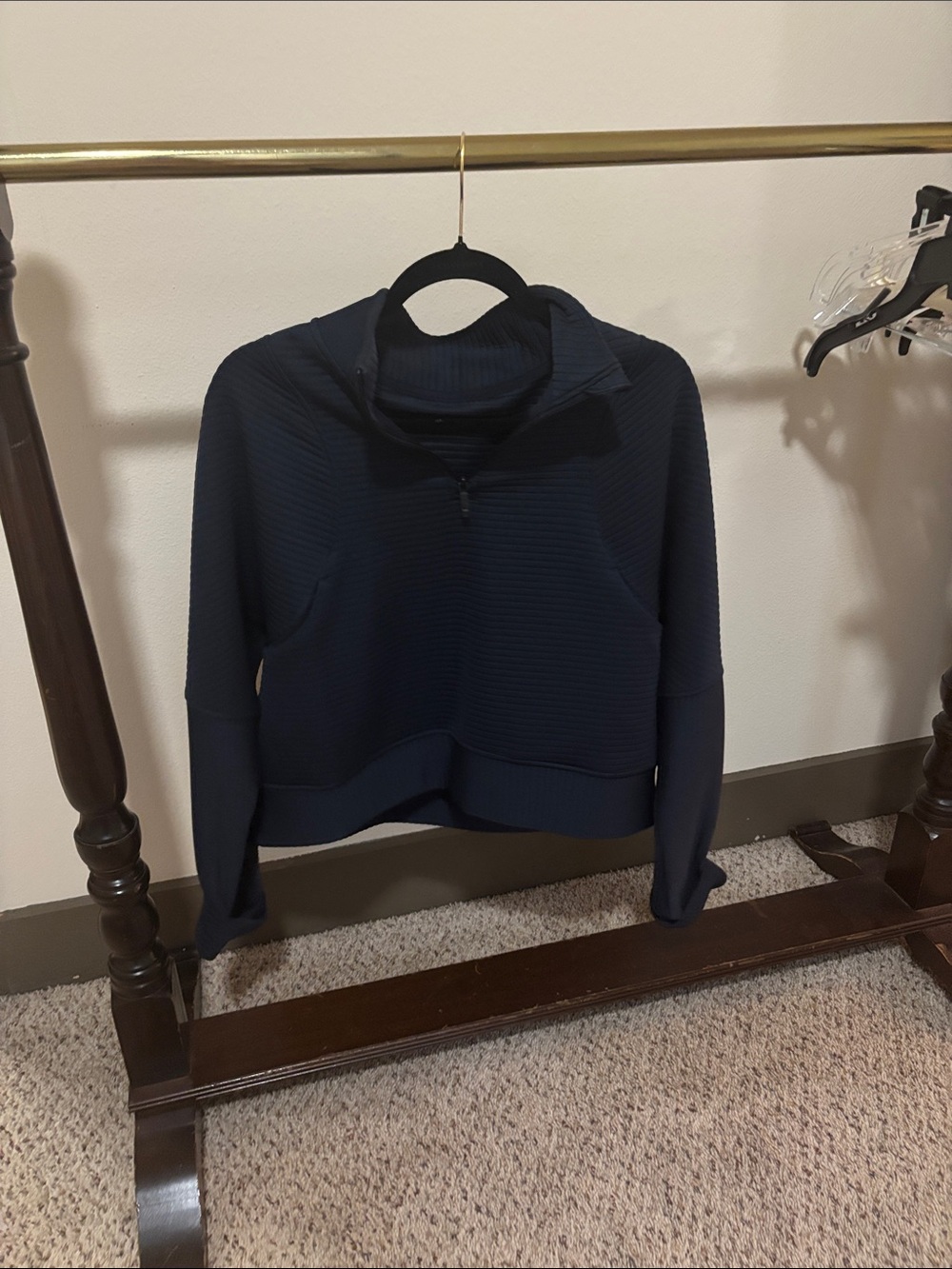 Quarter-Zip Ribbed Pullover Sweater in Navy